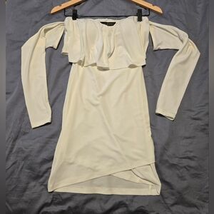 Valiant Paris White Off-Shoulder Long Sleeve Mini Dress. Size S.